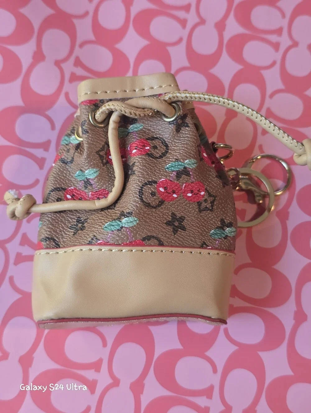 Cherry Decor Cinch Coin Pouch Bag Charm/ Keychain NEW